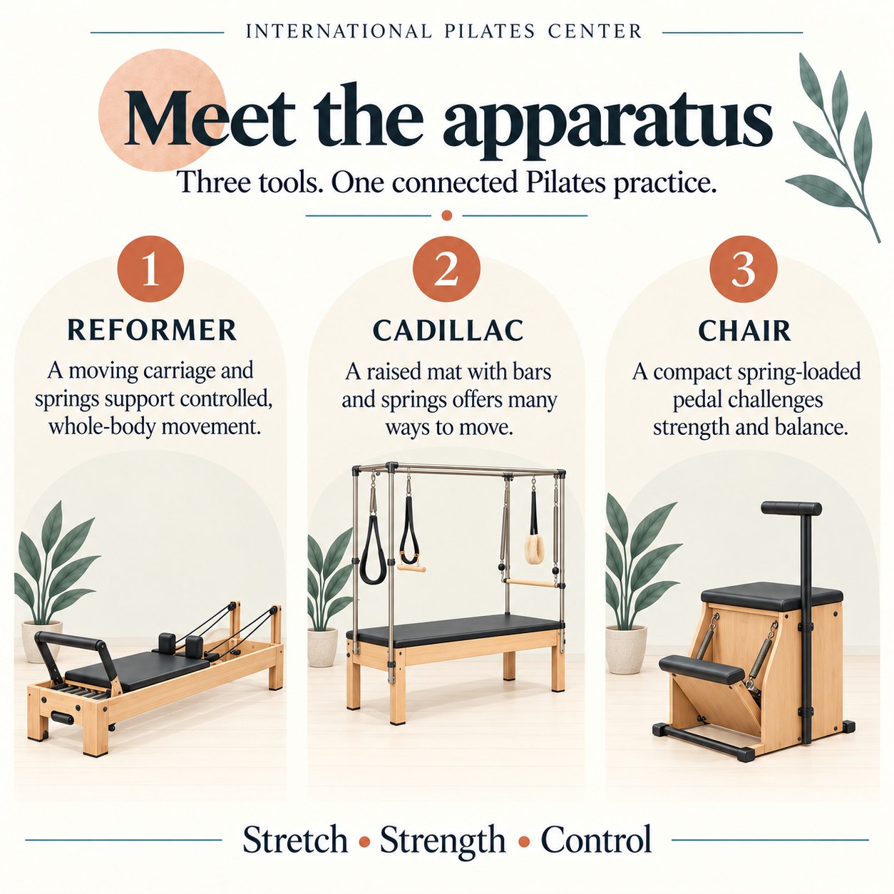 Illustrated guide to the Reformer, Cadillac, and Chair