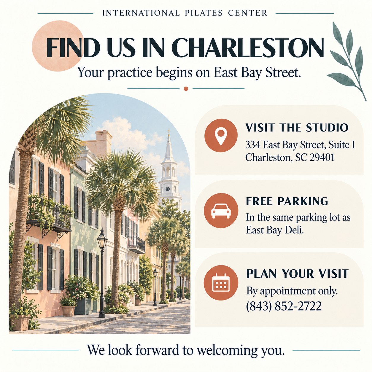 Illustrated guide to IPC’s East Bay Street address, parking, and appointment details