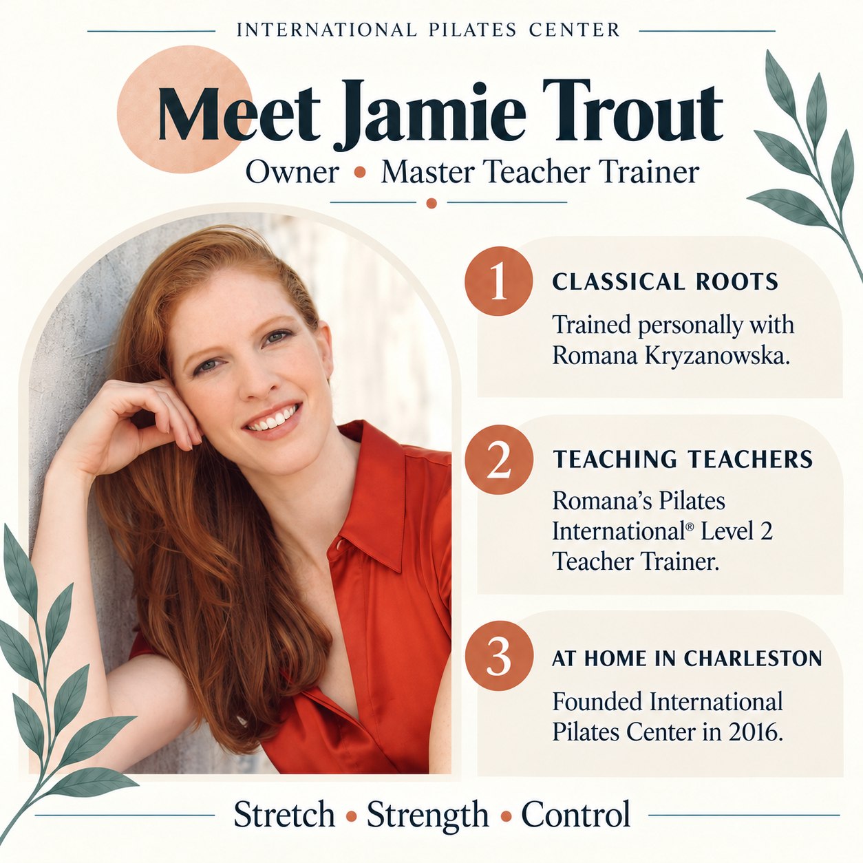 Portrait-led illustrated introduction to Jamie Trout and her credentials